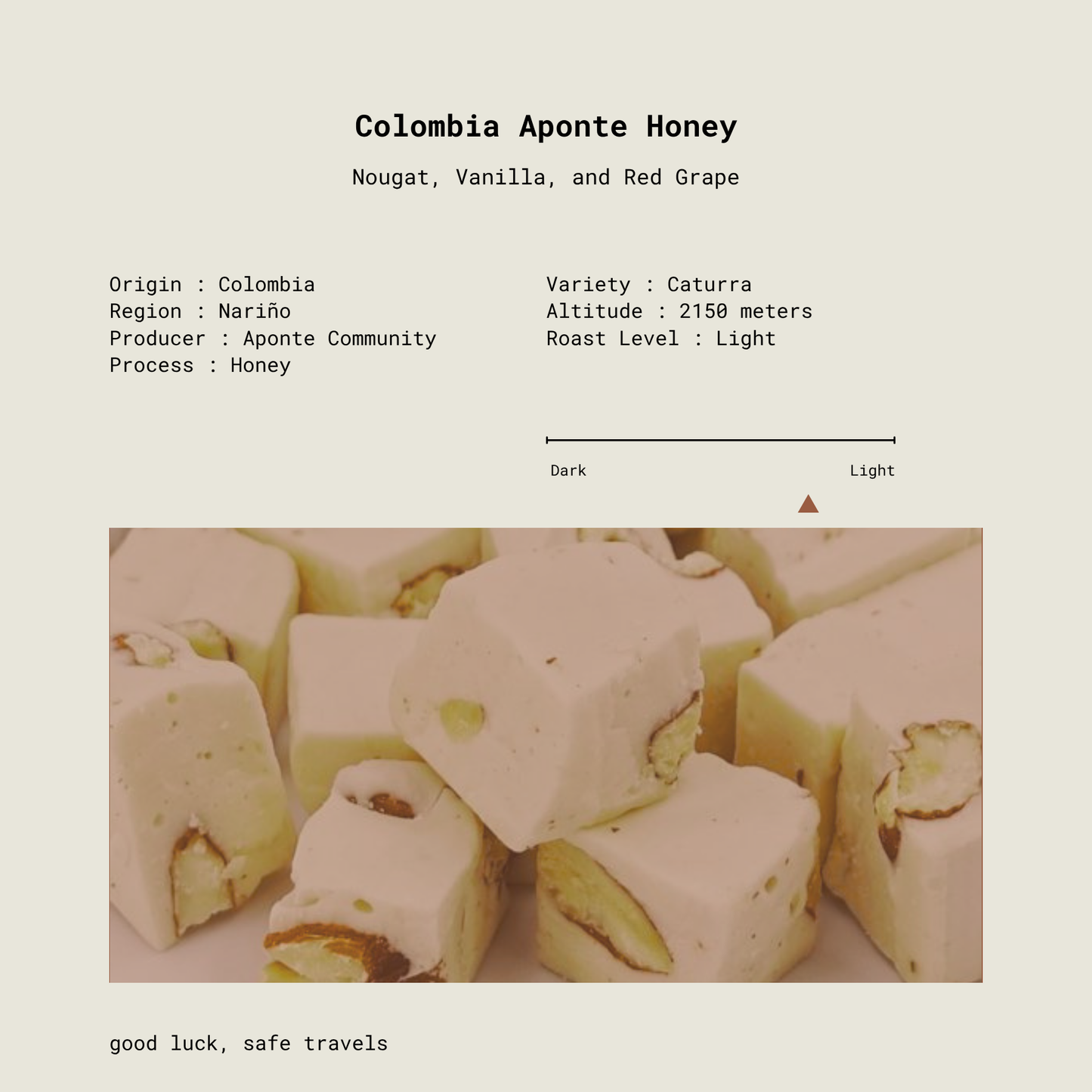 Colombia Aponte Honey, Market